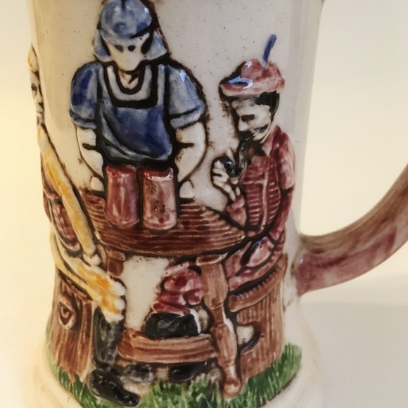 Beer Stein Ceramic Cup Collectible Mug Vintage Relief Bar Maid Tavern Tankard - Picture 2 of 8